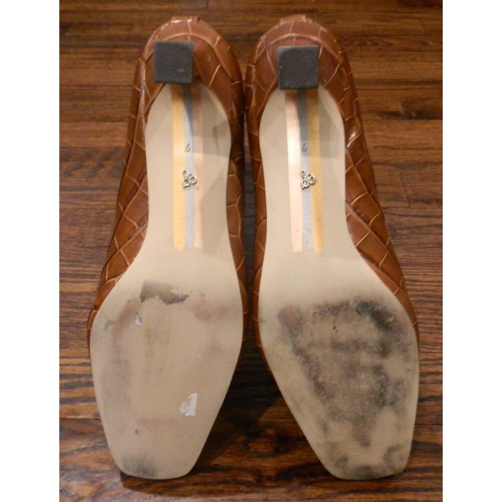 Sam Edelman Croc-Embossed Mid-Calf Kitten Heel Boots in Brown - Picture 5 of 9